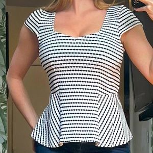 Anthropologie Peplum Black & White Top with Sweetheart Neckline